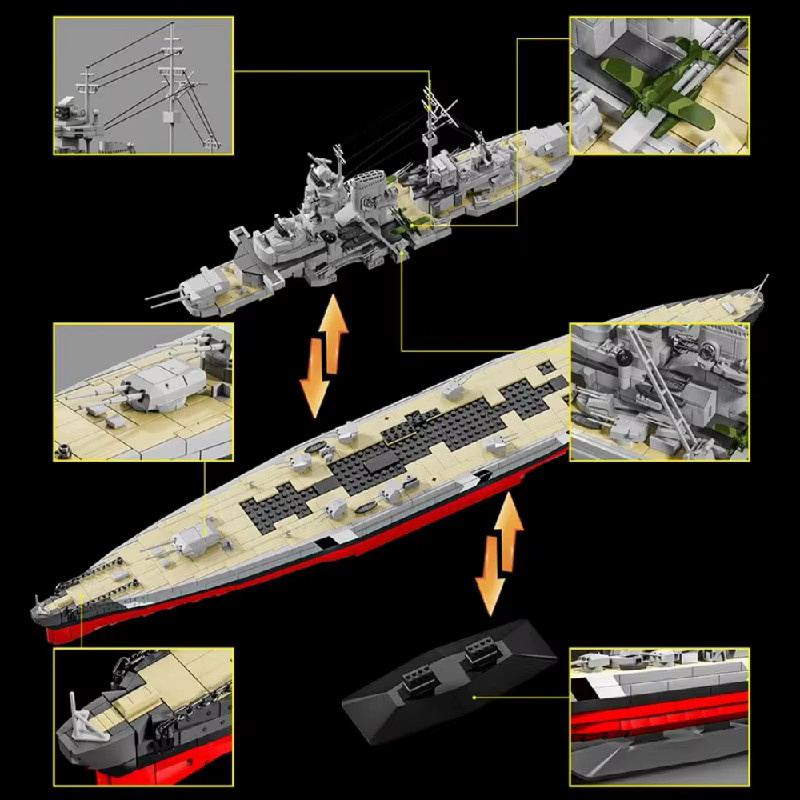 barweer Militärisches Schlachtschiff der Bismarck-Klasse, Klemmbausteine, 2686 Teile - Bild 3