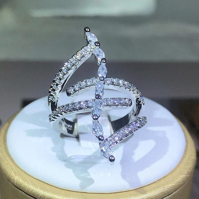 YIRAN Ring, Zirkonia, Messing, Silber, Damen - Bild 1