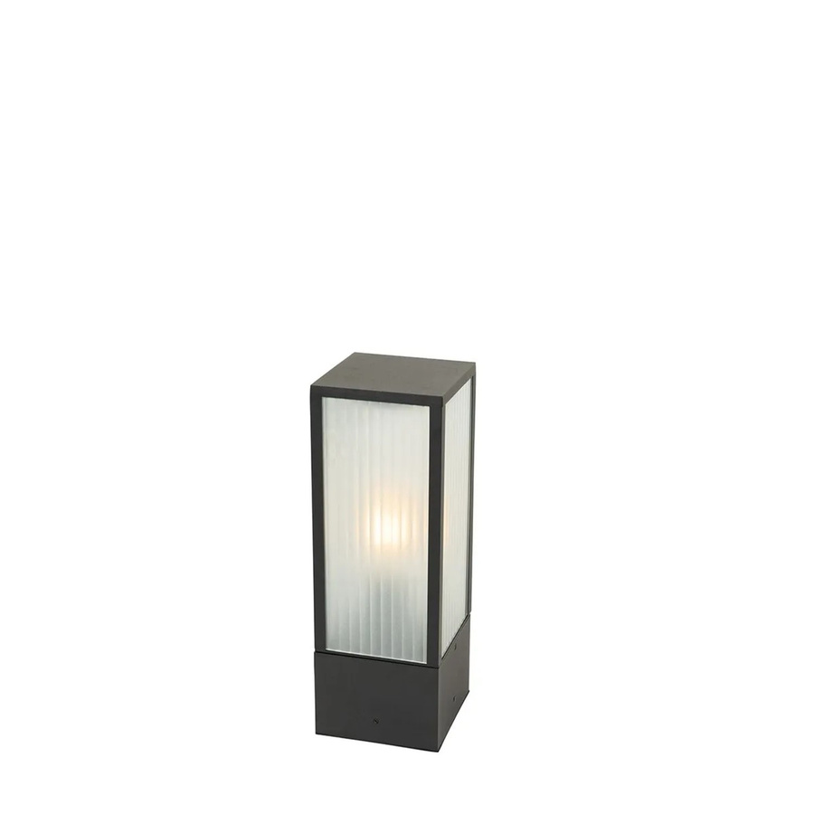 QAZQA Charlois Stehende Außenleuchte Schwarz aus Aluminium mit geripptem Glas, IP44, E27, Höhe: 40 cm - Bild 2