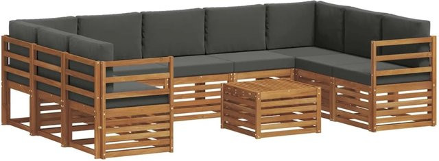 vidaXL Sofagarnitur aus Massivholz Akazie in Natur und Anthrazit, 10-teiliges Set mit Polsterkissen im modernen Latten-Design - Bild 1