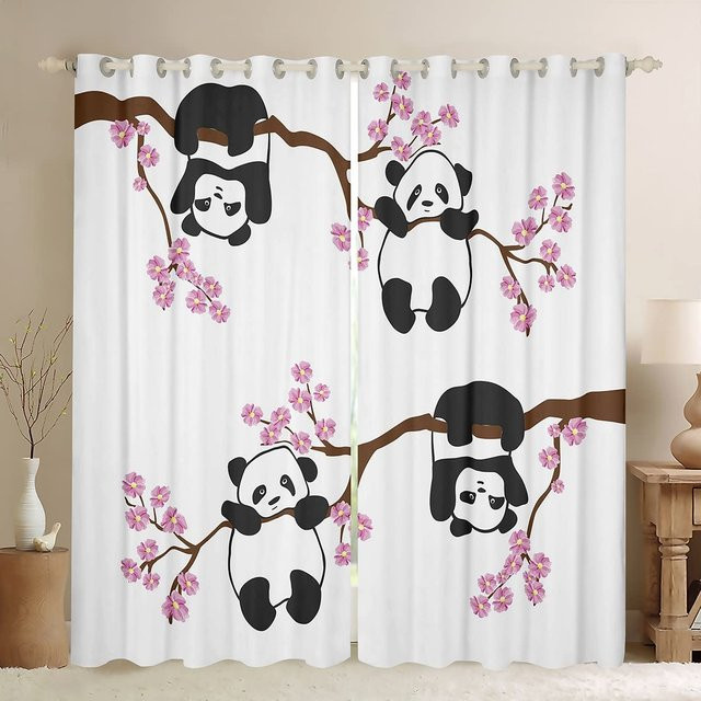 Yiran Furniture Panda Kinder Vorhänge mit Cartoon-Motiv, Weiß, B: 55 cm, H: 120 cm, 2er-Set inklusive Haken - Bild 1