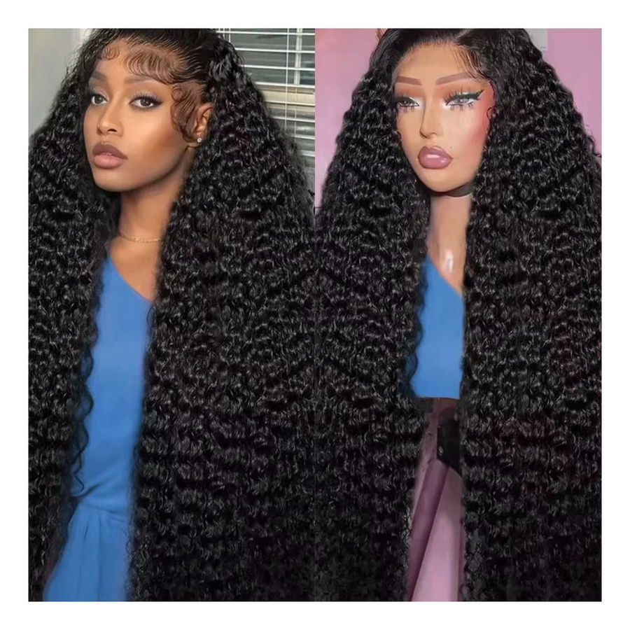 Cecycocy Echthaarperücke Deep Wave, 13x6 HD Lace Front, Natur Schwarz - Bild 7
