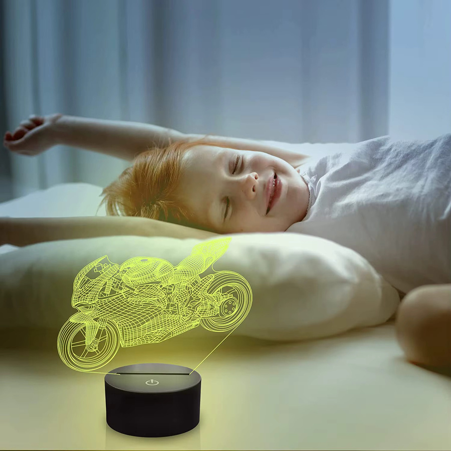 Nighdn 3D Motorrad Nachtlicht mit Fernbedienung, LED Tischlampe in Multicolour, dekorative Acryl Lampe für das Kinderzimmer - Bild 2