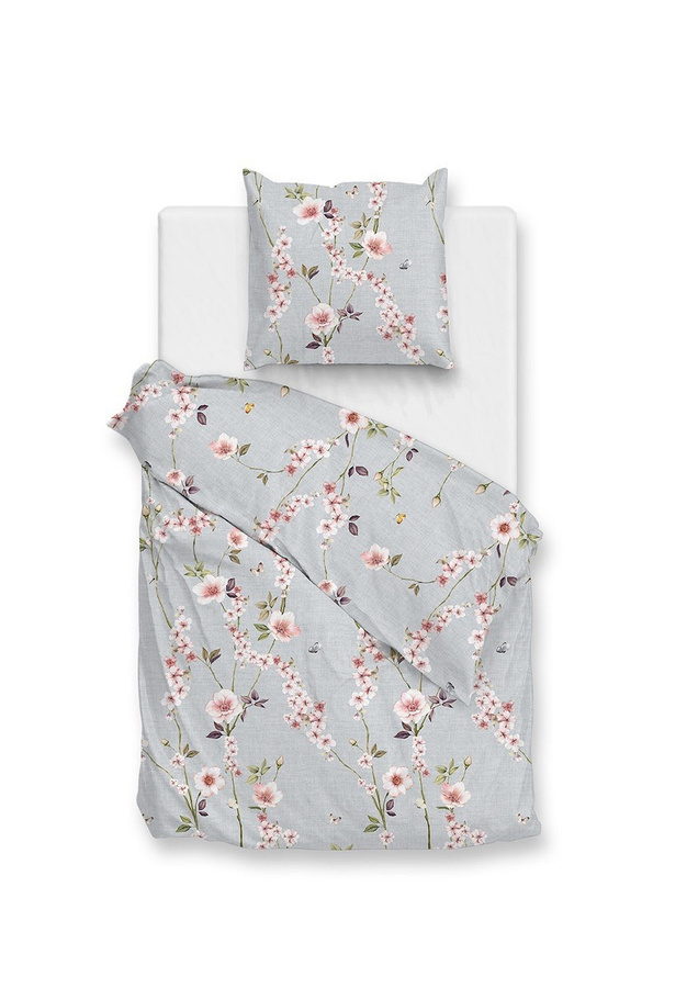 Zo! Home Cotton Bettwäsche Rafa Kirschblüte in Blau, Rosa und Grau mit Bettbezug und Kissenbezug, B/H: 155 x 220 cm und 80 x 80 cm - Bild 1
