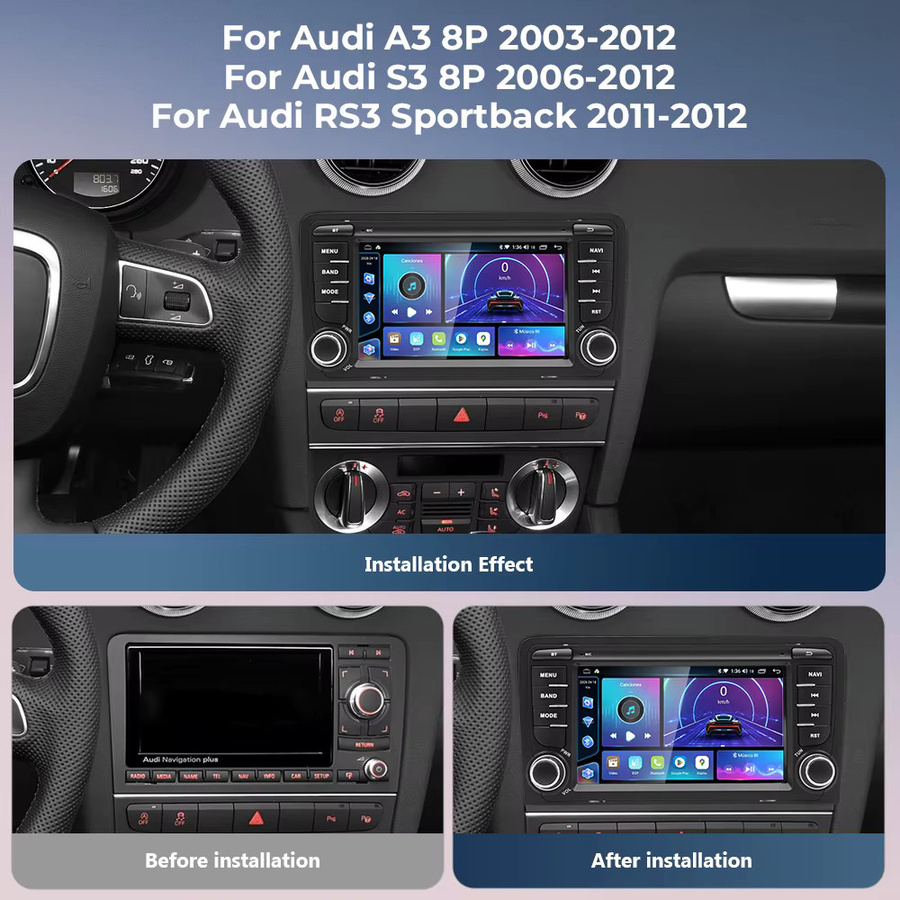 GEARELEC Android 14 Autoradio für Audi A3 2003-2012 mit 7 Zoll Display, kabelloses CarPlay, Android Auto, GPS und Bluetooth in Schwarz - Bild 2