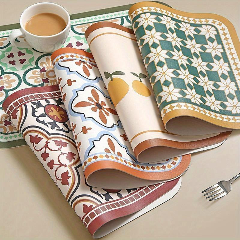 LChome Tischsets im skandinavischen Landhausstil aus Leder mit floralem Muster, gelb, B/T: 45 x 30 cm - Bild 3