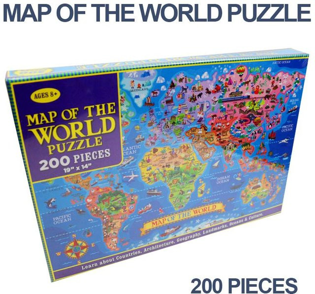 Holzpuzzle Weltkarte Amerika, Lernspielzeug, 200 Teile, ab 6 Jahren - Bild 1