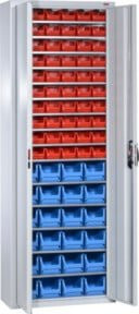 STIER Magazinschrank aus Stahl mit 84 Sichtlagerkästen und abschließbaren Drehtüren, H: 198,0 cm, B: 70,0 cm, T: 30,0 cm - Bild 1