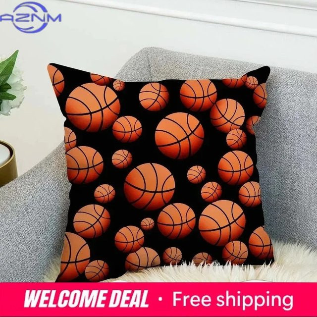 VIKAMA Kissenbezug mit Fußball- und Basketball-Aufdruck aus weichem Stoff, quadratisch, B/B/H: 30 x 30 x 1 cm - Bild 1
