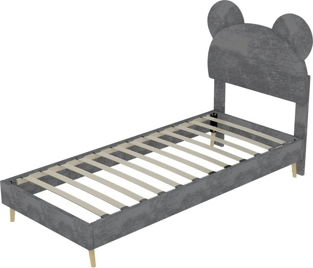 okwish Polsterbett mit Cartoon Kopfteil für Kinderzimmer in Grau, B/T: 90 x 200 cm - Bild 1