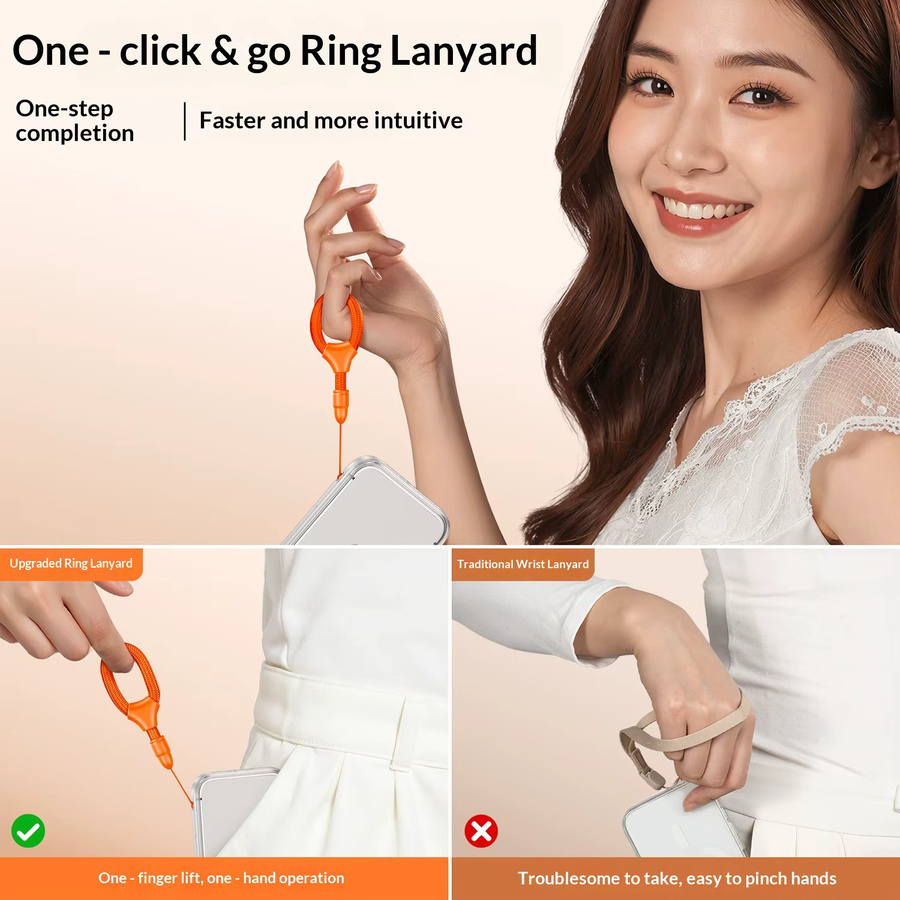 Yierfa Mini Handy-Lanyard Ringband als kurzes Anti-Verlust Handband für iPhone, Huawei, Xiaomi, Oppo, Meizu und OnePlus in Pink und Orange - Bild 2