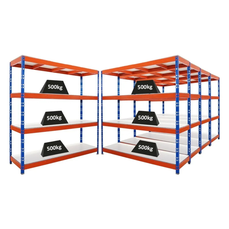 5x PROREGAL Rhino Profi Schwerlastregal mit 4 Melamin-Ebenen, Blau-Orange, B/T/H: 200 x 60 x 200 cm - Bild 2