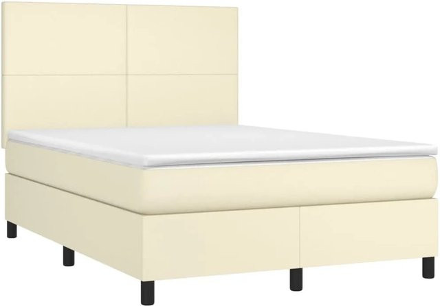 vidaXL Boxspringbett mit Matratze in Creme, Hybridbett mit LED-Unterbettbeleuchtung und USB-Ladeport, Kunstleder, B/T/H: 140 x 200 x 144 cm - Bild 1