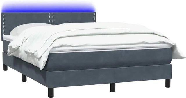 vidaXL Boxspringbett mit Matratze und LED-Unterbettbeleuchtung in Dunkelgrau aus Samt, B/T: 160 x 210 cm - Bild 1