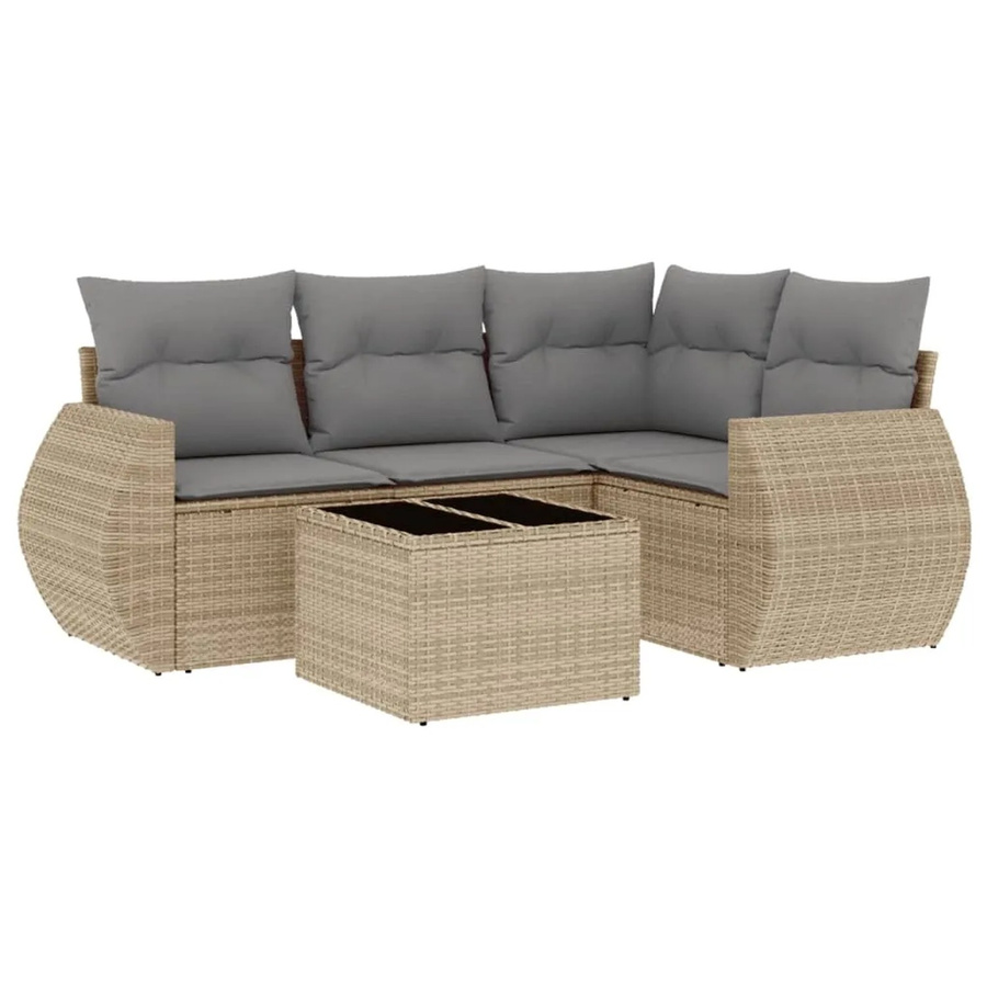 vidaXL 5-tlg Garten-Sofagarnitur in L-Form aus Poly-Rattan mit Kissen in Beige - Bild 2