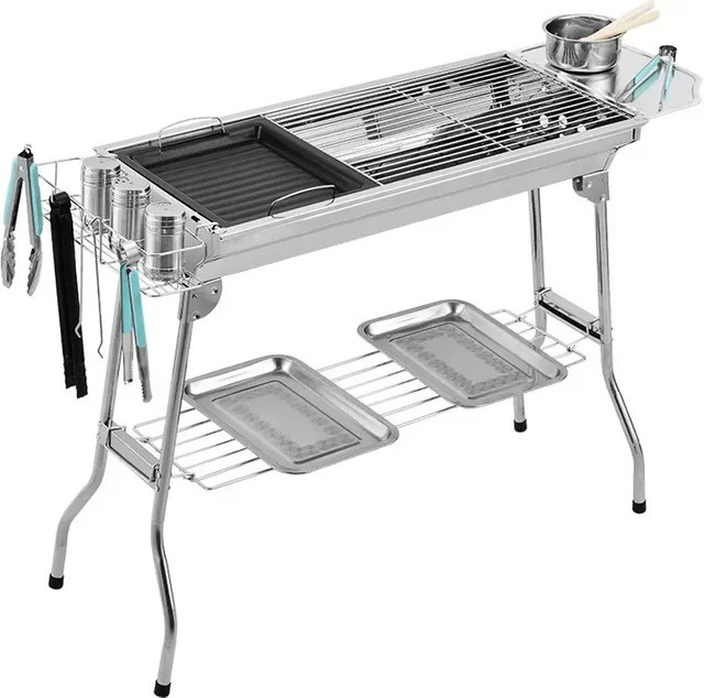 BAYKINGWIN Holzkohlegrill aus Edelstahl in Silber mit zusammenklappbarem Grillgitter und Grillwerkzeug - Bild 1