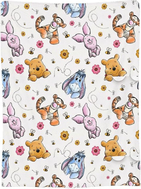 Winnie Puuh Cartoon Flanell Decke mit Ferkel, Tigger und I-Aah, weiche Überwurfdecke für Kinder, Farbe: Weiß, B/H: 75 x 90 cm - Bild 1