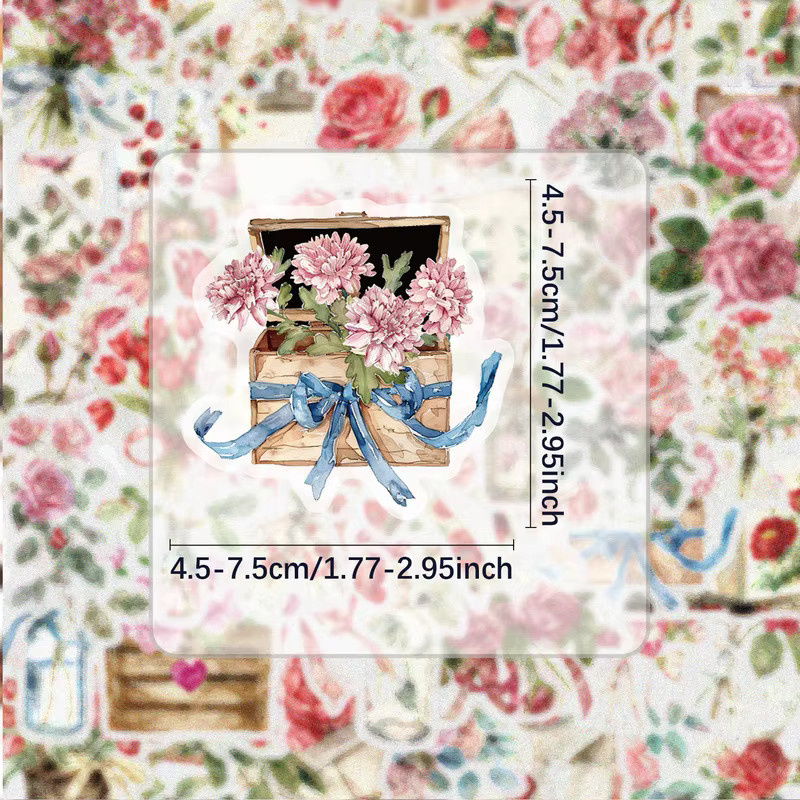 50 Vintage Blumenaufkleber in Rosa und Multicolour für Laptops, Wasserflaschen und Dekorationen - Bild 1