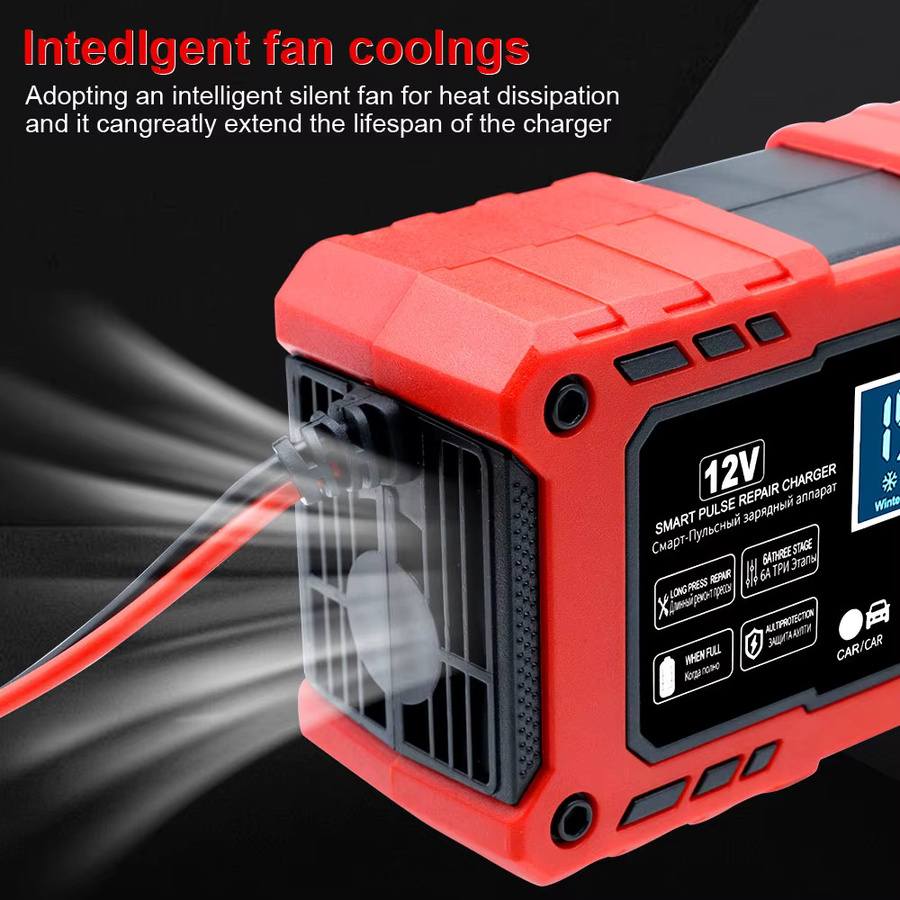 Intelligentes Multifunktions-Batterieladegerät für Auto, Lkw und Motorrad mit Puls-Reparaturfunktion, 12V 6A, Rot - Bild 5