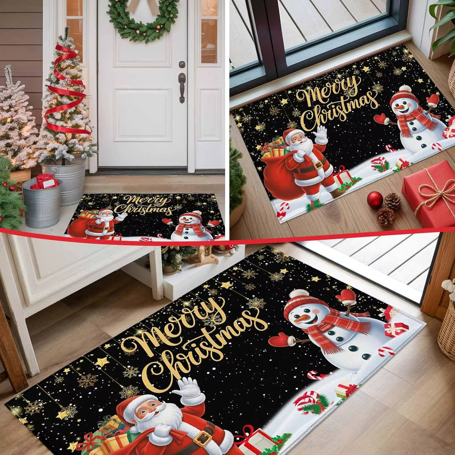 VIKAMA Weihnachtliche Fußmatte mit Weihnachtsmann und Schneemann, rutschfest, Mehrfarbig, B/T: 60 x 40 cm - Bild 6