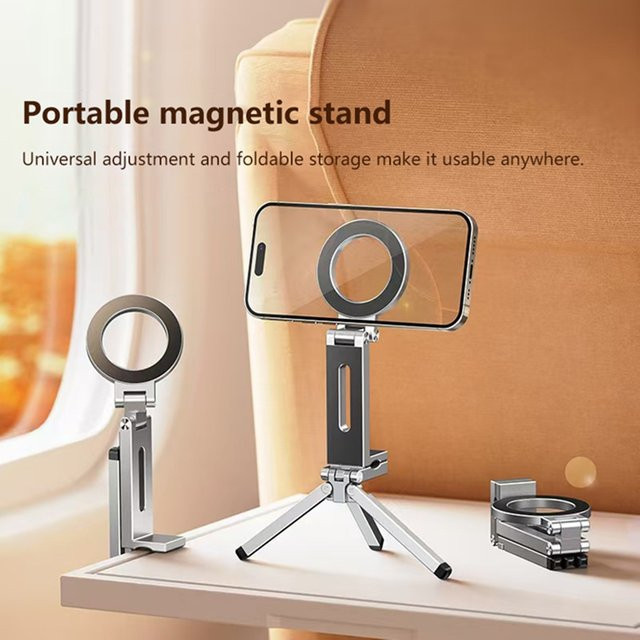 DIXSG Universeller Magnetischer Telefonhalter mit starker Saugkraft, drehbar und faltbar, Grau/Silber - Bild 1