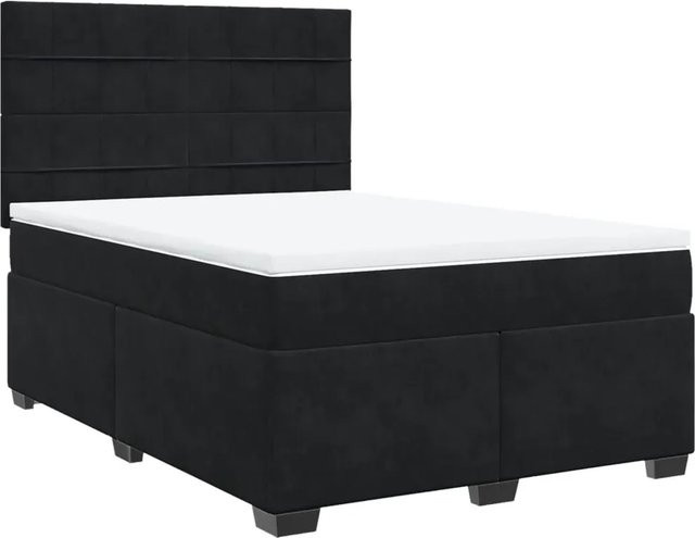 vidaXL Boxspringbett mit Matratze in Schwarz und Weiß, Hybrid-Design aus Samt, B/T: 160 x 200 cm - Bild 1