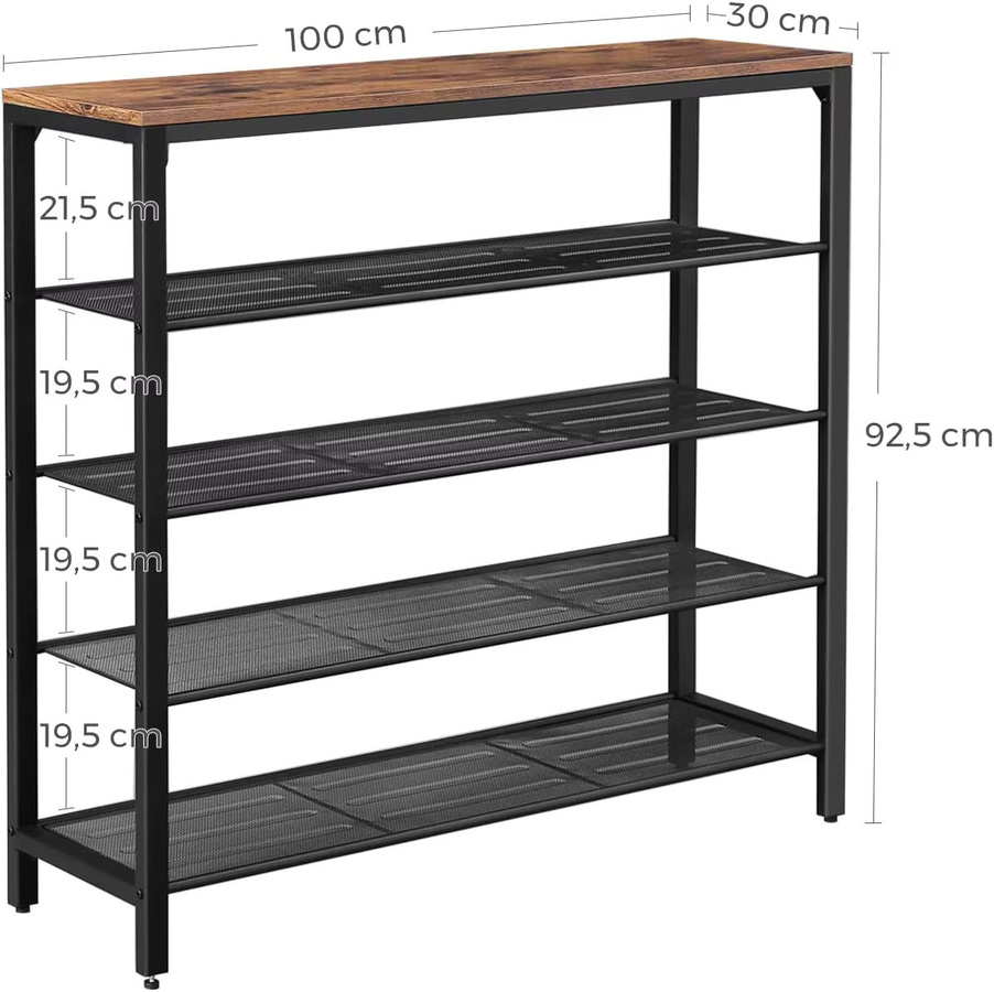 VASAGLE Schuhschrank im Industrial Design mit Metallgestell und Holzregalen, Farbe Braun - Bild 4