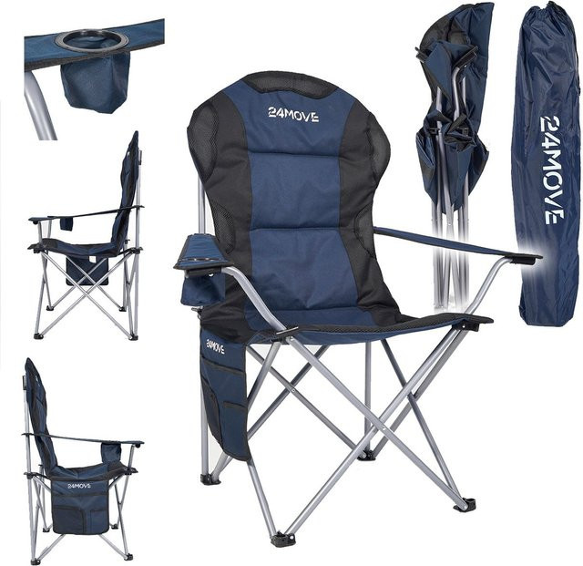24MOVE Campingstuhl Salvador faltbar gepolstert mit Armlehnen und Tragetasche, blau - Bild 1