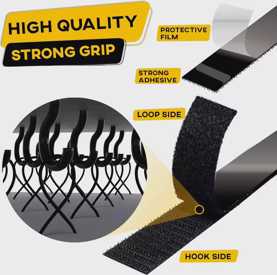 Selbstklebendes Klettverschlussband aus Nylon in Schwarz, Breite: 20 mm - Bild 3