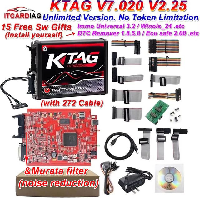 Ktag ECU Programmierer V7.020 V2.25 mit roter PCB und 272 ECU-Kabeln von ITCARDIAG in Rot - Bild 1