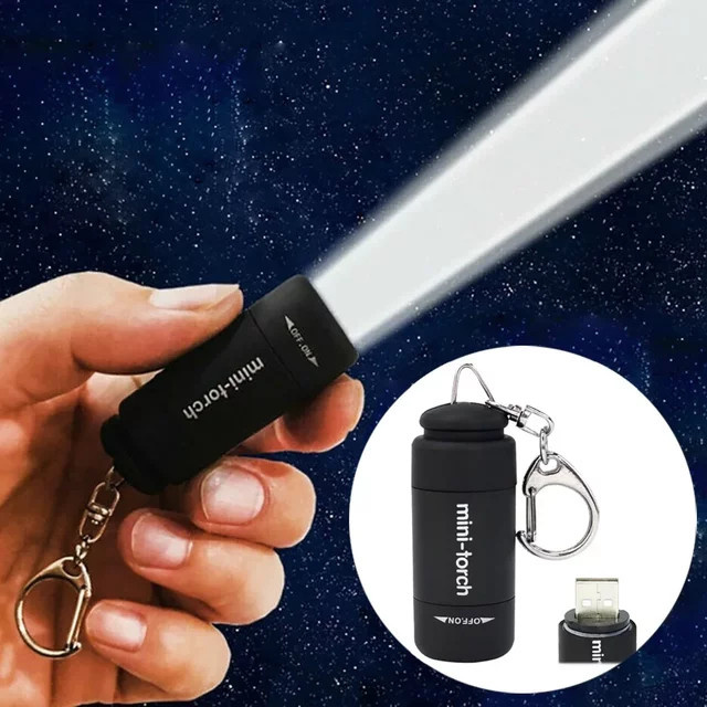 USB wiederaufladbare LED Mini-Taschenlampe als multifunktionaler Schlüsselanhänger in Gelb und Schwarz, wasserdicht für Outdoor, Wandern und Camping - Bild 1