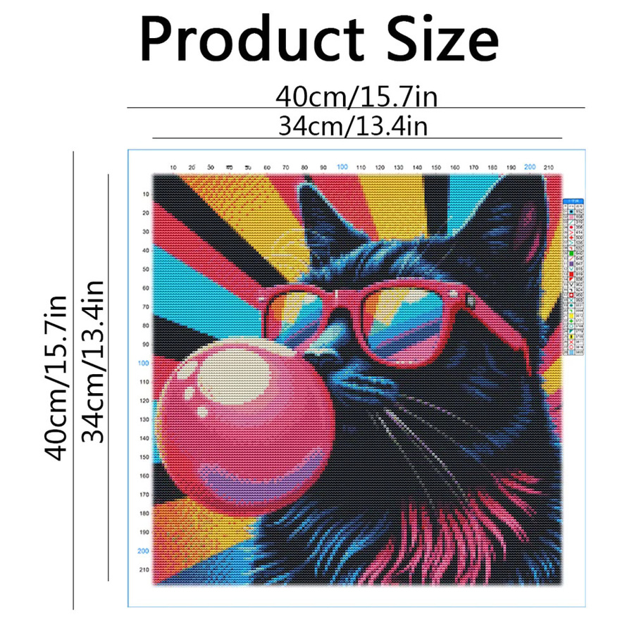 HUACAN Kreuzstich-Set Katze mit Ballon, bedruckte Leinwand für Wanddekoration, Mehrfarbig - Bild 2