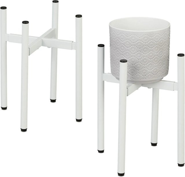 Relaxdays Pflanzenständer aus Eisen in Weiß, 2er Set, höhenverstellbar, Höhe: 31 cm, Breite: 26 bis 37 cm, Tiefe: 26 bis 37 cm - Bild 1