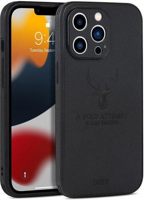 Yiran Business Leder Bumper Hülle für iPhone in Schwarz, stoßfeste Hirschleder Schutzhülle - Bild 1