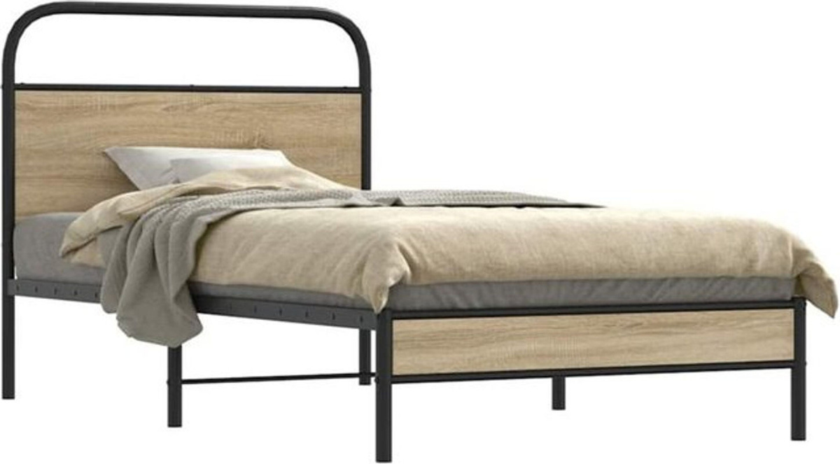 Vidaxl Bettgestell aus Holzwerkstoff und Stahl in Braun im Industrial Design B/T/H: 107 x 203 cm - Bild 1