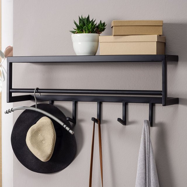 Wandgarderobe KADIMA DESIGN aus lackiertem Stahl mit 5 Haken und Kleiderstange, Schwarz, B: 70,0 cm, H: 20,0 cm, T: 20,0 cm - Bild 1