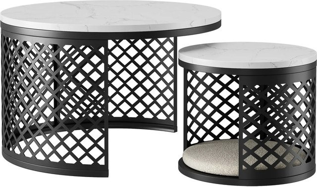 okwish Couchtisch mit Stauraum in Marmoroptik, Schwarz, B/T/H: 70 x 70 x 45 cm - Bild 1