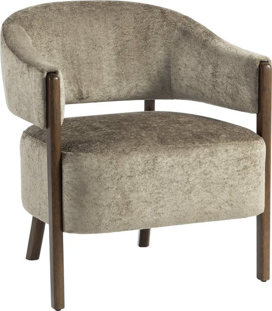 HOMCOM Loungesessel mit Chenille-Optik in Hellbraun, moderner Polsterstuhl mit gebogener Rückenlehne und Holzbeinen für Wohnzimmer und Schlafzimmer - Bild 1