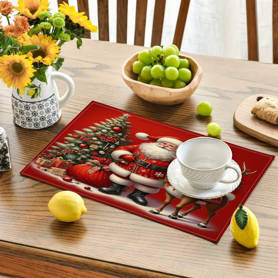 VIKAMA 4-teiliges Tischset Weihnachten mit Weihnachtsmann und Rentier in Rot - Bild 3