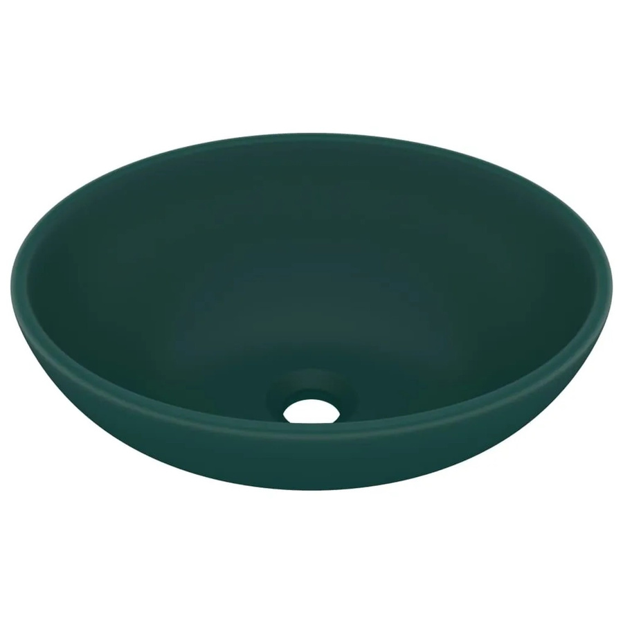 vidaXL Aufsatzwaschbecken Oval aus Keramik in Dunkelgrün B: 40 cm, T: 33 cm, H: 13,5 cm - Bild 2