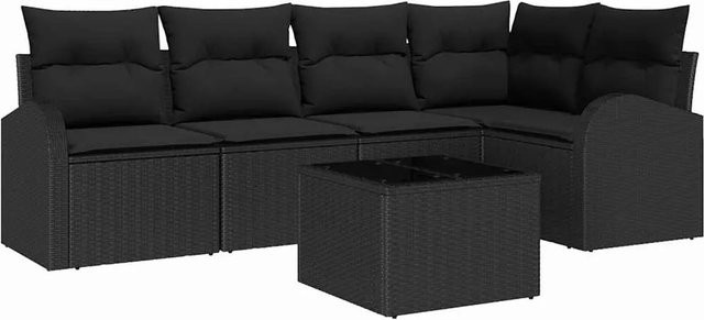 vidaXL Garten-Sofa-Set aus Poly-Rattan in Schwarz mit Kissen, 6-teiliges L-Shape Lounge-Set mit Tisch und Polsterung - Bild 1