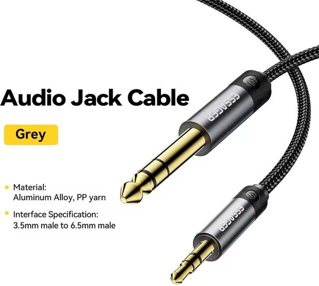 Essager Audio-Klinkenkabel 3,5 mm auf 6,5 mm Stecker auf Stecker, grau, Länge: 2 m - Bild 1