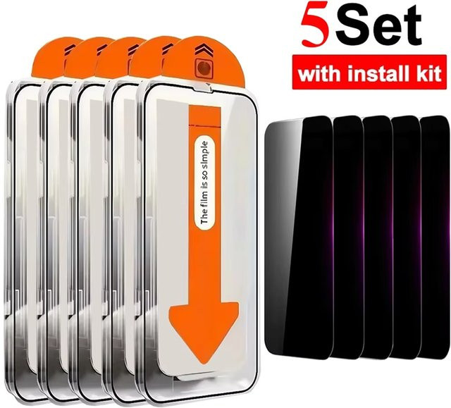 5er Pack Anti-Spionage Sichtschutz-Displayschutzfolie für iPhone Modelle mit staubfreier Installation, transparent - Bild 1