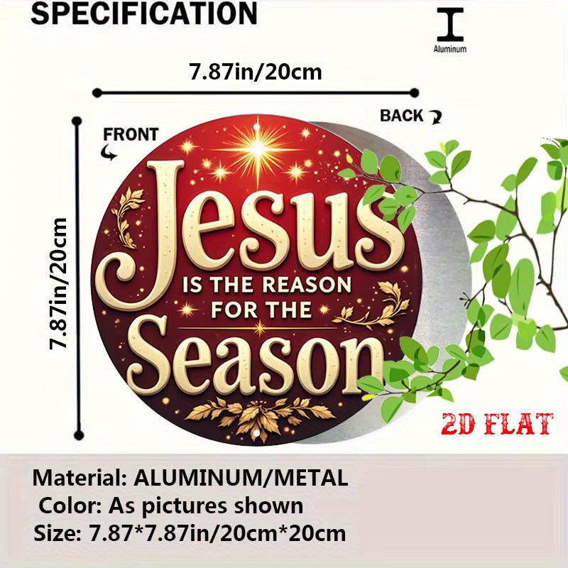 Potdemiel Vintage Christliche Metall-Wanddekoration Jesus ist der Reason für die Saison Schild in Rot mit goldenem Schriftzug - Bild 2