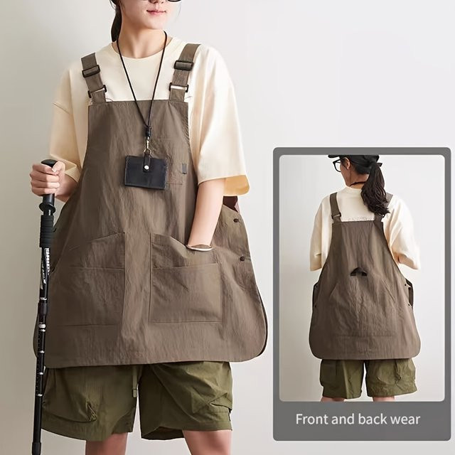 Wendbare Schürze von Untior in Braun mit mehreren Taschen und verstellbarem Verschluss für Küche, Backen und kreative Arbeiten - Bild 1