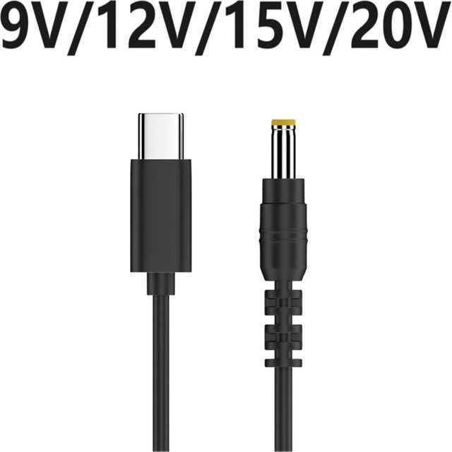 WEFAWAN USB C auf DC Konverter Adapter Kabel, 65W PD Schnellladekabel für 9V/12V/15V/20V, 3A, Typ-C zu DC 5,5 x 2,1 mm, Schwarz - Bild 1
