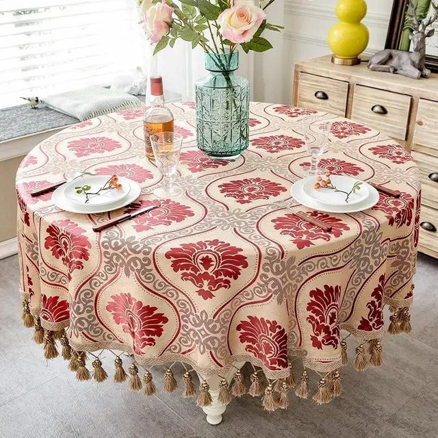 JINGYUE Pet Runde Tischdecke mit Quaste in Rot, Florales Design, B/T: 60 x 60 cm - Bild 1