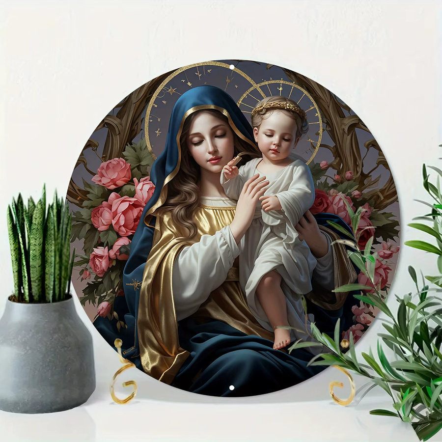 Runde Aluminium-Wandkunst Potdemiel mit Madonna-Motiv in Multicolour, Durchmesser: 20,32 cm - Bild 3