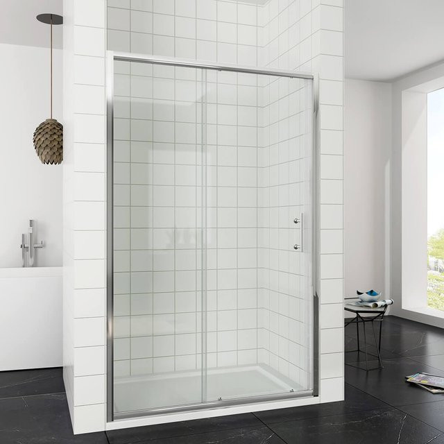 SONNI Duschnische Schiebetür aus ESG Glas mit Rahmen in Silber, Farbe: Clear, Breite: 100-170 cm, Höhe: 185 cm - Bild 1