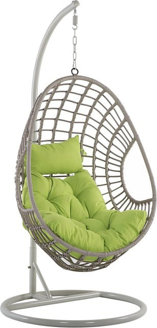 Beliani Hängesessel Egg im Retro-Design in Grün und Beige mit Metallgestell, B/T/H: 96 x 96 x 200 cm - Bild 1